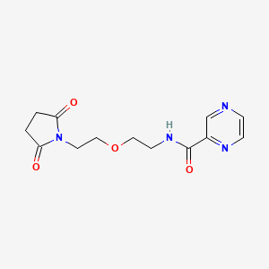 molecular formula C13H16N4O4 B2569684 N-(2-(2-(2,5-二氧代吡咯烷-1-基)乙氧基)乙基)吡嗪-2-甲酰胺 CAS No. 2034537-81-8