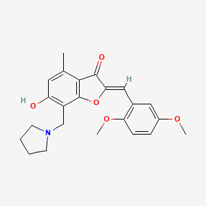 molecular formula C23H25NO5 B2569689 (Z)-2-(2,5-dimethoxybenzylidene)-6-hydroxy-4-methyl-7-(pyrrolidin-1-ylmethyl)benzofuran-3(2H)-one CAS No. 903199-00-8