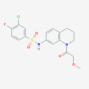 molecular formula C18H18ClFN2O4S B2569720 3-氯-4-氟-N-(1-(2-甲氧基乙酰)-1,2,3,4-四氢喹啉-7-基)苯磺酰胺 CAS No. 1170779-97-1