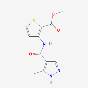 molecular formula C11H11N3O3S B2569724 methyl 3-{[(3-methyl-1H-pyrazol-4-yl)carbonyl]amino}-2-thiophenecarboxylate CAS No. 321574-07-6