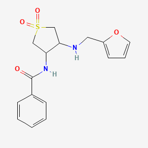 molecular formula C16H18N2O4S B2569738 N-[4-(呋喃-2-基甲基氨基)-1,1-二氧代硫代环丙烷-3-基]苯甲酰胺 CAS No. 328021-36-9