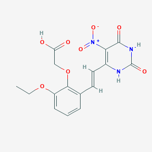 molecular formula C16H15N3O8 B2569742 {2-[(E)-2-(2,6-dihydroxy-5-nitropyrimidin-4-yl)ethenyl]-6-ethoxyphenoxy}acetic acid CAS No. 765925-93-7