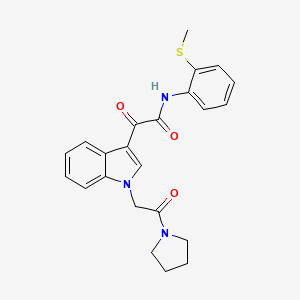 molecular formula C23H23N3O3S B2569743 N-(2-甲硫基苯基)-2-氧代-2-[1-(2-氧代-2-吡咯烷-1-基乙基)吲哚-3-基]乙酰胺 CAS No. 872849-47-3
