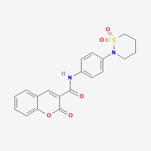 molecular formula C20H18N2O5S B2569765 N-[4-(1,1-dioxothiazinan-2-yl)phenyl]-2-oxochromene-3-carboxamide CAS No. 899731-64-7