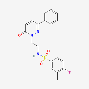molecular formula C19H18FN3O3S B2569769 4-fluoro-3-methyl-N-(2-(6-oxo-3-phenylpyridazin-1(6H)-yl)ethyl)benzenesulfonamide CAS No. 921878-49-1