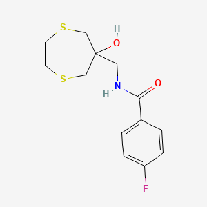 molecular formula C13H16FNO2S2 B2569774 4-Fluoro-N-[(6-hydroxy-1,4-dithiepan-6-yl)methyl]benzamide CAS No. 2415503-06-7