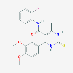 molecular formula C20H20FN3O3S B2569806 4-(3,4-二甲氧基苯基)-N-(2-氟苯基)-6-甲基-2-硫代亚氨基-3,4-二氢-1H-嘧啶-5-甲酰胺 CAS No. 694466-10-9