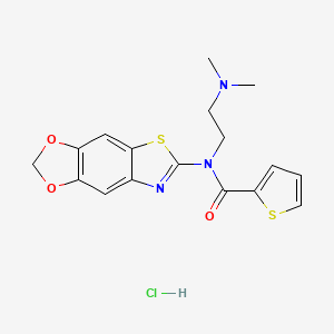 molecular formula C17H18ClN3O3S2 B2569815 N-([1,3]dioxolo[4',5':4,5]benzo[1,2-d]thiazol-6-yl)-N-(2-(dimethylamino)ethyl)thiophene-2-carboxamide hydrochloride CAS No. 1215731-83-1