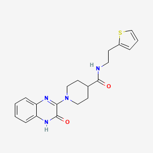 molecular formula C20H22N4O2S B2569824 1-(3-oxo-3,4-dihydroquinoxalin-2-yl)-N-(2-(thiophen-2-yl)ethyl)piperidine-4-carboxamide CAS No. 1207031-09-1
