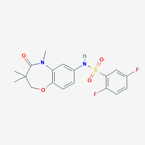 molecular formula C18H18F2N2O4S B2569840 2,5-二氟-N-(3,3,5-三甲基-4-氧代-2,3,4,5-四氢苯并[b][1,4]恶二嗪-7-基)苯磺酰胺 CAS No. 922102-85-0