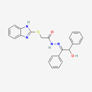 molecular formula C23H20N4O2S B2569876 (E)-2-((1H-benzo[d]imidazol-2-yl)thio)-N'-(2-hydroxy-1,2-diphenylethylidene)acetohydrazide CAS No. 327090-89-1