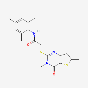 molecular formula C19H23N3O2S2 B2569893 2-((3,6-dimethyl-4-oxo-3,4,6,7-tetrahydrothieno[3,2-d]pyrimidin-2-yl)thio)-N-mesitylacetamide CAS No. 689262-57-5