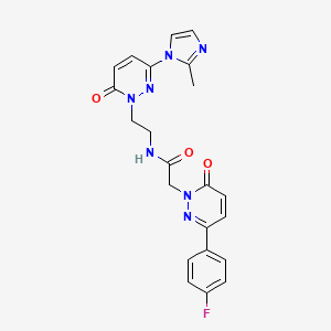 molecular formula C22H20FN7O3 B2569915 2-(3-(4-fluorophenyl)-6-oxopyridazin-1(6H)-yl)-N-(2-(3-(2-methyl-1H-imidazol-1-yl)-6-oxopyridazin-1(6H)-yl)ethyl)acetamide CAS No. 1351655-29-2