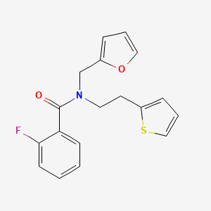 2-fluoro-N-(furan-2-ylmethyl)-N-(2-(thiophen-2-yl)ethyl)benzamide