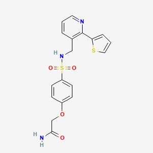 2-(4-(N-((2-(thiophen-2-yl)pyridin-3-yl)methyl)sulfamoyl)phenoxy)acetamide