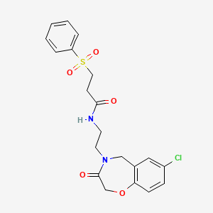 molecular formula C20H21ClN2O5S B2569945 N-(2-(7-chloro-3-oxo-2,3-dihydrobenzo[f][1,4]oxazepin-4(5H)-yl)ethyl)-3-(phenylsulfonyl)propanamide CAS No. 2034529-31-0