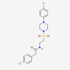 molecular formula C20H23ClFN3O3S B2569951 2-(4-chlorophenyl)-N-(2-((4-(4-fluorophenyl)piperazin-1-yl)sulfonyl)ethyl)acetamide CAS No. 897618-92-7