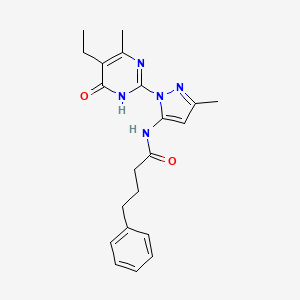 molecular formula C21H25N5O2 B2569958 N-(1-(5-乙基-4-甲基-6-氧代-1,6-二氢嘧啶-2-基)-3-甲基-1H-吡唑-5-基)-4-苯基丁酰胺 CAS No. 1003798-92-2