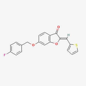 molecular formula C20H13FO3S B2569974 (Z)-6-((4-氟苄基)氧基)-2-(噻吩-2-亚甲基)苯并呋喃-3(2H)-酮 CAS No. 623120-71-8