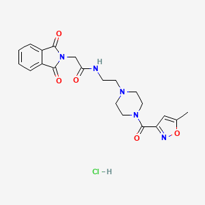 molecular formula C21H24ClN5O5 B2569976 2-(1,3-dioxoisoindolin-2-yl)-N-(2-(4-(5-methylisoxazole-3-carbonyl)piperazin-1-yl)ethyl)acetamide hydrochloride CAS No. 1351590-41-4