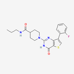 molecular formula C21H23FN4O2S B2569996 1-(7-(2-fluorophenyl)-4-oxo-3,4-dihydrothieno[3,2-d]pyrimidin-2-yl)-N-propylpiperidine-4-carboxamide CAS No. 1243015-05-5
