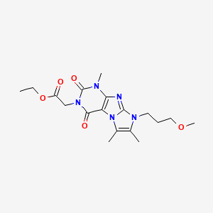 molecular formula C18H25N5O5 B2570011 ethyl 2-(8-(3-methoxypropyl)-1,6,7-trimethyl-2,4-dioxo-1H-imidazo[2,1-f]purin-3(2H,4H,8H)-yl)acetate CAS No. 896311-79-8