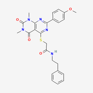 molecular formula C25H25N5O4S B2570014 2-((2-(4-methoxyphenyl)-6,8-dimethyl-5,7-dioxo-5,6,7,8-tetrahydropyrimido[4,5-d]pyrimidin-4-yl)thio)-N-phenethylacetamide CAS No. 852168-91-3