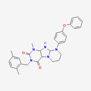 molecular formula C30H29N5O3 B2570025 3-[(2,5-dimethylphenyl)methyl]-1-methyl-9-(4-phenoxyphenyl)-1H,2H,3H,4H,6H,7H,8H,9H-pyrimido[1,2-g]purine-2,4-dione CAS No. 920458-96-4