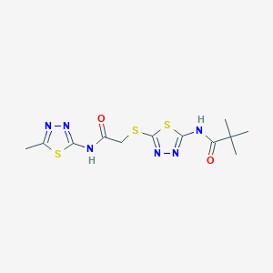 molecular formula C12H16N6O2S3 B2570026 N-(5-((2-((5-methyl-1,3,4-thiadiazol-2-yl)amino)-2-oxoethyl)thio)-1,3,4-thiadiazol-2-yl)pivalamide CAS No. 392318-78-4