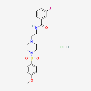 molecular formula C20H25ClFN3O4S B2570035 盐酸3-氟-N-(2-(4-((4-甲氧基苯基)磺酰基)哌嗪-1-基)乙基)苯甲酰胺 CAS No. 1215548-03-0
