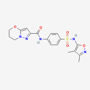 molecular formula C18H19N5O5S B2570036 N-(4-(N-(3,4-dimethylisoxazol-5-yl)sulfamoyl)phenyl)-6,7-dihydro-5H-pyrazolo[5,1-b][1,3]oxazine-2-carboxamide CAS No. 1428347-55-0