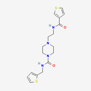 molecular formula C17H22N4O2S2 B2570043 N-(噻吩-2-基甲基)-4-(2-(噻吩-3-甲酰胺)乙基)哌嗪-1-甲酰胺 CAS No. 1219903-66-8