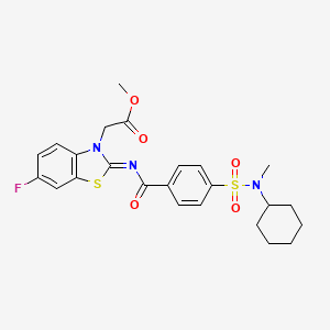 molecular formula C24H26FN3O5S2 B2570054 Methyl 2-[2-[4-[cyclohexyl(methyl)sulfamoyl]benzoyl]imino-6-fluoro-1,3-benzothiazol-3-yl]acetate CAS No. 865198-30-7