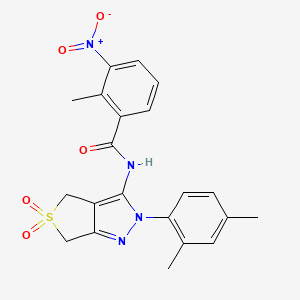 molecular formula C21H20N4O5S B2570063 N-[2-(2,4-dimethylphenyl)-5,5-dioxo-4,6-dihydrothieno[3,4-c]pyrazol-3-yl]-2-methyl-3-nitrobenzamide CAS No. 450339-73-8
