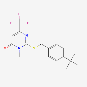 molecular formula C17H19F3N2OS B2570075 2-{[4-(tert-butyl)benzyl]sulfanyl}-3-methyl-6-(trifluoromethyl)-4(3H)-pyrimidinone CAS No. 339101-55-2