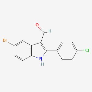 molecular formula C15H9BrClNO B2570098 5-溴-2-(4-氯苯基)-1H-吲哚-3-甲醛 CAS No. 587828-26-0