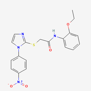 molecular formula C19H18N4O4S B2570106 N-(2-ethoxyphenyl)-2-((1-(4-nitrophenyl)-1H-imidazol-2-yl)thio)acetamide CAS No. 851079-78-2