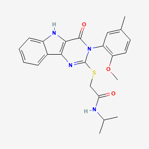 molecular formula C23H24N4O3S B2570122 N-isopropyl-2-((3-(2-methoxy-5-methylphenyl)-4-oxo-4,5-dihydro-3H-pyrimido[5,4-b]indol-2-yl)thio)acetamide CAS No. 888446-70-6