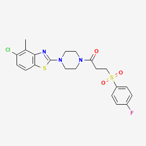 molecular formula C21H21ClFN3O3S2 B2570127 5-氯-2-(4-{3-[(4-氟苯基)磺酰基]丙酰}哌嗪-1-基)-4-甲基-1,3-苯并噻唑 CAS No. 886921-53-5