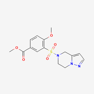 molecular formula C15H17N3O5S B2570136 methyl 3-((6,7-dihydropyrazolo[1,5-a]pyrazin-5(4H)-yl)sulfonyl)-4-methoxybenzoate CAS No. 2034238-18-9