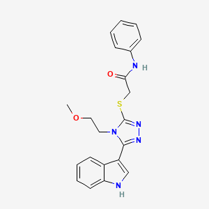 molecular formula C21H21N5O2S B2570140 2-((5-(1H-indol-3-yl)-4-(2-methoxyethyl)-4H-1,2,4-triazol-3-yl)thio)-N-phenylacetamide CAS No. 852144-55-9