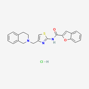 molecular formula C22H20ClN3O2S B2570146 N-(4-((3,4-dihydroisoquinolin-2(1H)-yl)methyl)thiazol-2-yl)benzofuran-2-carboxamide hydrochloride CAS No. 1216744-92-1