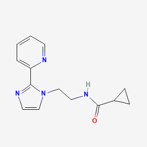 molecular formula C14H16N4O B2570148 N-(2-(2-(pyridin-2-yl)-1H-imidazol-1-yl)ethyl)cyclopropanecarboxamide CAS No. 2034233-75-3