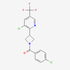molecular formula C16H11Cl2F3N2O B2570156 3-Chloro-2-{1-[(4-chlorophenyl)carbonyl]azetidin-3-yl}-5-(trifluoromethyl)pyridine CAS No. 2061727-23-7