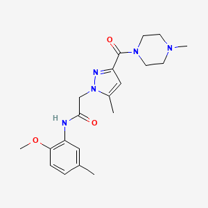 molecular formula C20H27N5O3 B2570183 N-(2-methoxy-5-methylphenyl)-2-(5-methyl-3-(4-methylpiperazine-1-carbonyl)-1H-pyrazol-1-yl)acetamide CAS No. 1172547-72-6