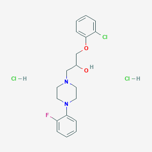 molecular formula C19H24Cl3FN2O2 B2570187 1-(2-Chlorophenoxy)-3-(4-(2-fluorophenyl)piperazin-1-yl)propan-2-ol dihydrochloride CAS No. 1215728-70-3