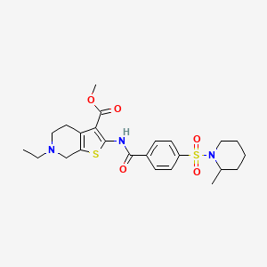molecular formula C24H31N3O5S2 B2570198 Methyl 6-ethyl-2-(4-((2-methylpiperidin-1-yl)sulfonyl)benzamido)-4,5,6,7-tetrahydrothieno[2,3-c]pyridine-3-carboxylate CAS No. 449767-37-7