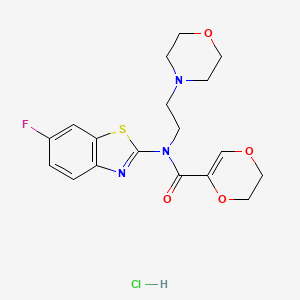 molecular formula C18H21ClFN3O4S B2570219 N-(6-fluorobenzo[d]thiazol-2-yl)-N-(2-morpholinoethyl)-5,6-dihydro-1,4-dioxine-2-carboxamide hydrochloride CAS No. 1216996-53-0