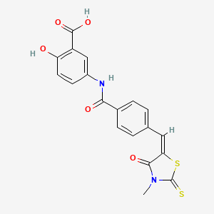 molecular formula C19H14N2O5S2 B2570228 (E)-2-hydroxy-5-(4-((3-methyl-4-oxo-2-thioxothiazolidin-5-ylidene)methyl)benzamido)benzoic acid CAS No. 854002-30-5