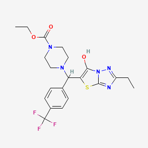 molecular formula C21H24F3N5O3S B2570233 Ethyl 4-((2-ethyl-6-hydroxythiazolo[3,2-b][1,2,4]triazol-5-yl)(4-(trifluoromethyl)phenyl)methyl)piperazine-1-carboxylate CAS No. 886913-39-9